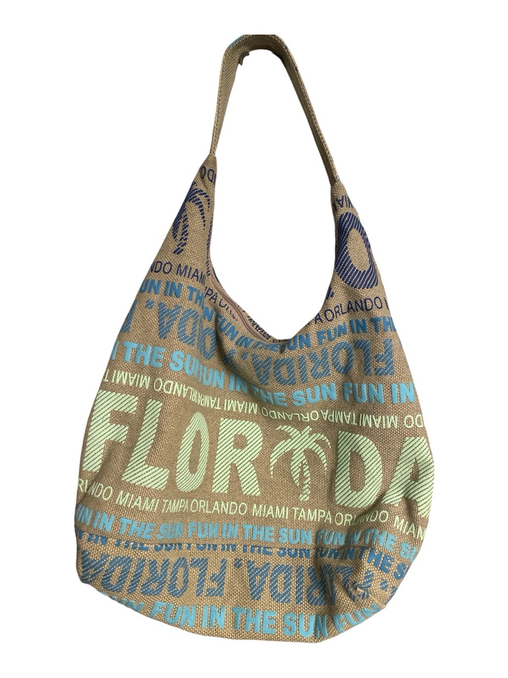 Robin Ruth Florida Print Canvas Hobo - Blue & Green on Tan